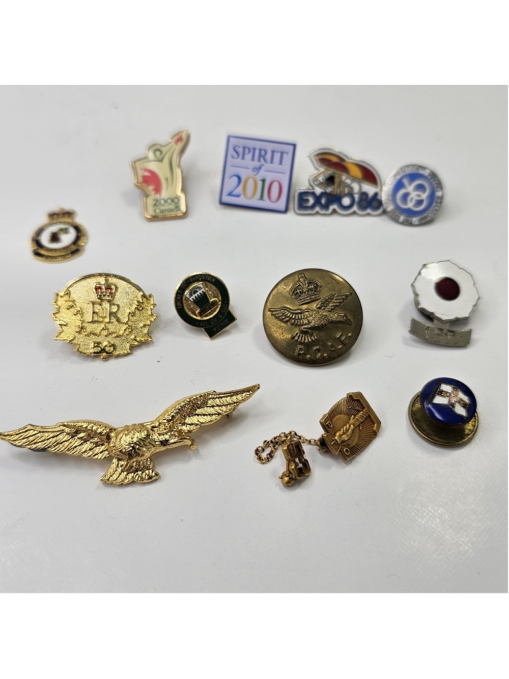 Vintage Military Etc Pin Lot RCAF Poppy Naval Eagle Canadian Lapel Pins Expo 86